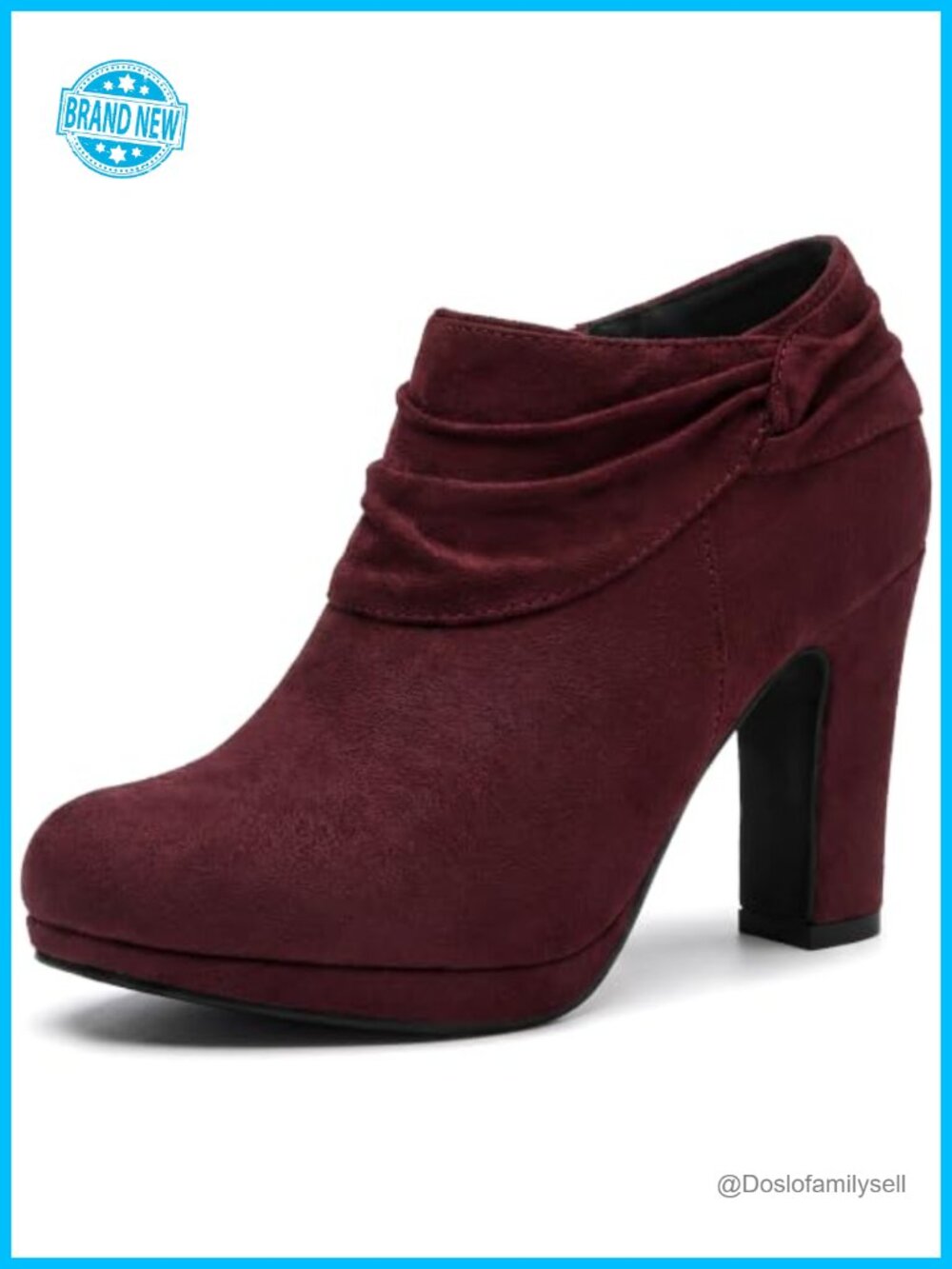 Faux Suede Slouch Ankle Booties Chunky Platform Heel Side Zip